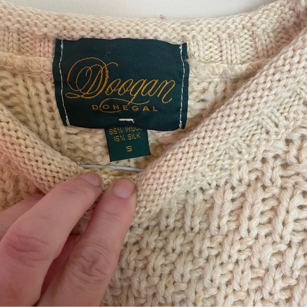 Cream Crew Neck Cable Knit Sweater Doogan Donegal fisherman - Picture 5 of 5